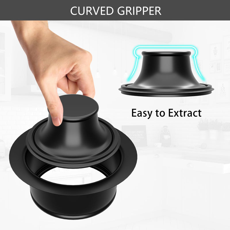 Kitchen Sink Garbage Disposal Flange and Stopper,Sink Drain Flange with Stopper for Garbage Disposal Stainless Steel Fit Universal 3-1/2 Inch Standard Sink Drain Opening Matte Black Height 1-3/4