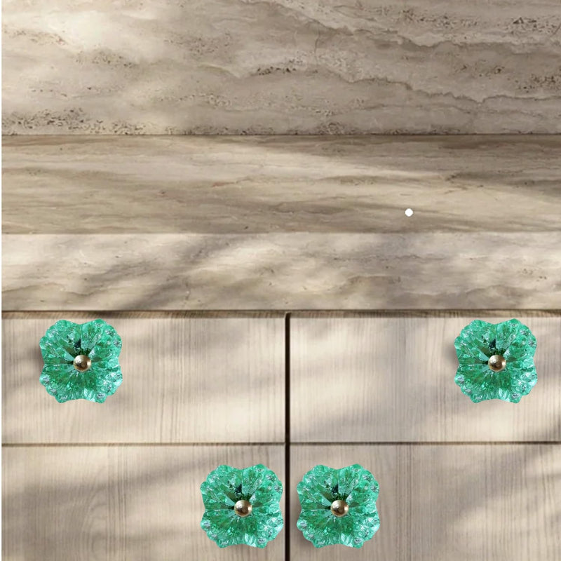 Perilla Home Set of 6 Belle Mint Glass and Metal Knobs - Decorative Glass Drawer Pulls for Cabinets, Dressers, and Furniture, Elegant Home Décor Handles for Kitchen and Living Spaces
