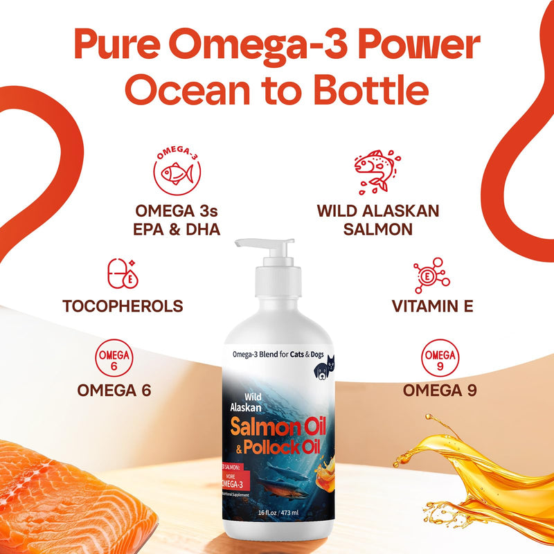 Wild Alaskan Omega 3 Salmon Oil for Dogs - Fish Oil for Dogs Natural Liquid - Must-Have Cat & Dog Essentials for Health - Cat and Dog Supplies Supports Skin & Coat - 16 Fl. Oz 16 fl oz