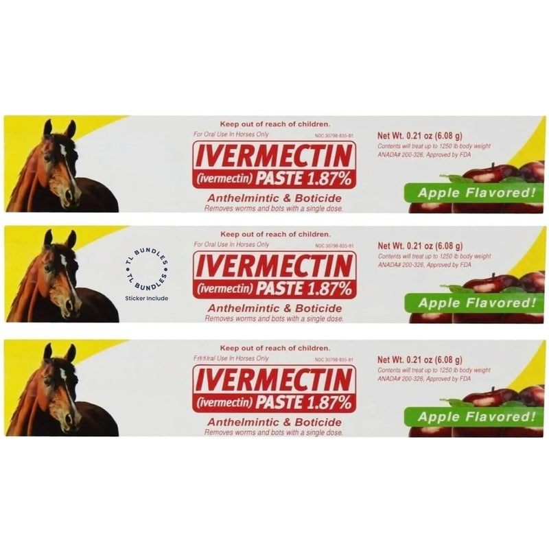 Ivermectin Paste - Horse Wormer 6.08 Grams (3-Pack) + TL Bundles Sticker Included - PawsPlanet Australia