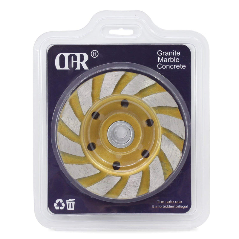 OCR 4" Concrete Turbo Diamond Grinding Cup Wheel Three Row Turbo Cup Disc Grinder for Angle Grinder 12 Segs Heavy Duty (Yellow 12segs B) Yellow 12segs B
