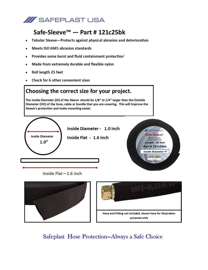 1" ID Nylon Protective Hose Sleeve, 25' Length, Black