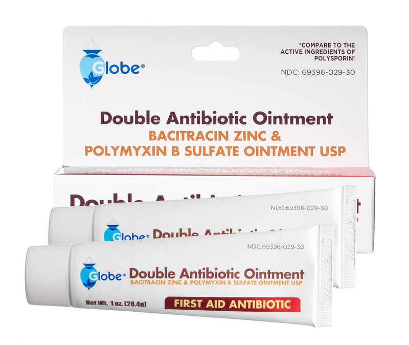 (2 Pack) Globe First Aid Antibiotic Ointment (1oz) with Bacitracin Zinc & Polymyxin B Sulfate, Double Antibiotic Ointment for Infection Protection & Wound Care, Neomycin-Free
