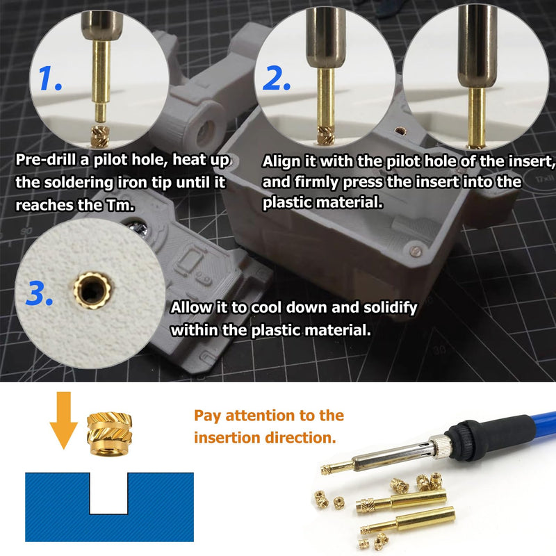 130Pcs Threaded Inserts Heat Set Inserts Kit M3x4x5 Brass Insert Nut with Soldering Iron Tip for 3D Printed Plastic Materials (130pcs) M3x4x5