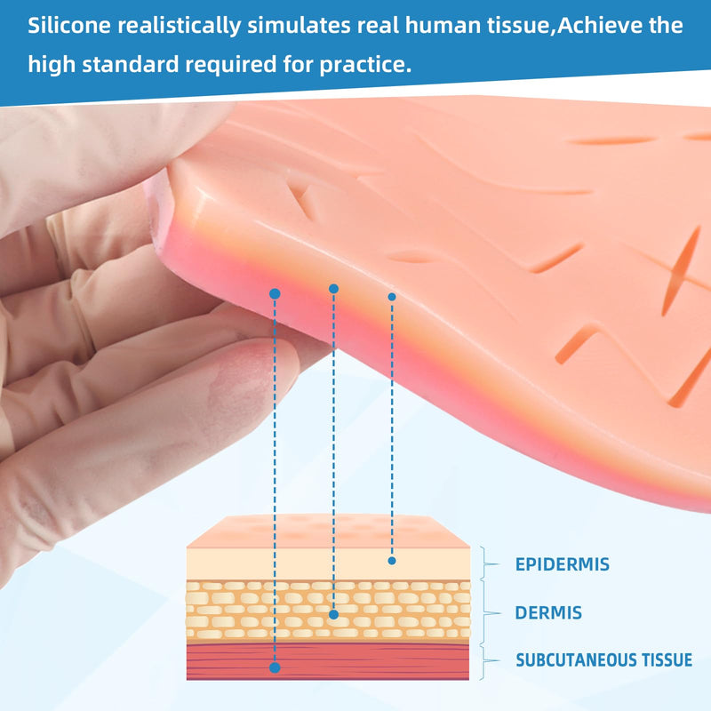 Suture Practice Pad Three-Layer Silicone Skin Kit, Upgraded 26 pre-Cut Wounds, Includes Large Silicone Lip Suture Pads for Medical Students Training
