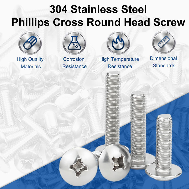 MroMax 15Pcs M4 x 5mm Truss Head Machine Screws Phillips Cross Truss Flat Head Screw 304 Stainless Steel Furniture Fasteners Bolts for Home Office Christmas Decoration Mounting Screws 15