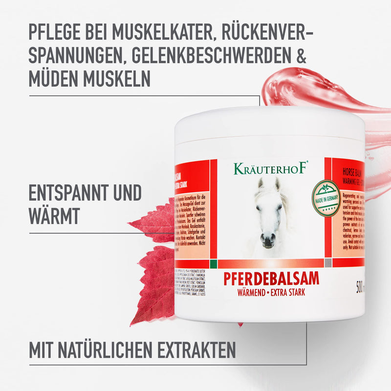 Kräuterhof® Horse Balm Warming & Extra Strong - Warming massage gel for tired muscles and joints with a warming effect, for the care of sore muscles, back tension and joint problems - PawsPlanet Australia