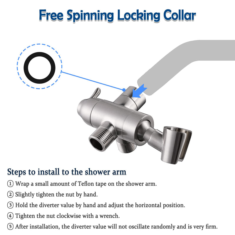 Shower Arm Diverter with Handshower Mount, G1/2 Brass Shower Diverter Valve Bathroom Universal Shower System Replacement for Handheld Shower and Fixed Shower Head, Brushed Nickel
