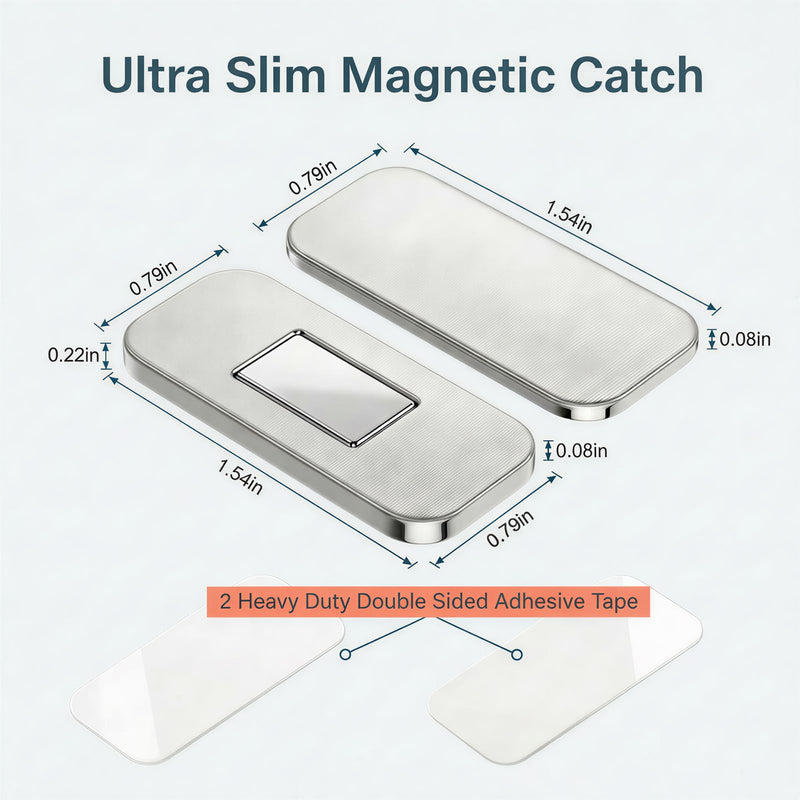10 Pack Cabinet Magnets for Closure, Ultra Thin 0.08in Magnetic Door Catch with Double Side Adhesive Tapes, Baby Proofing Magnetic Cabinet Door Latch for Bathroom Vanity, Drawer, Closets, Silver