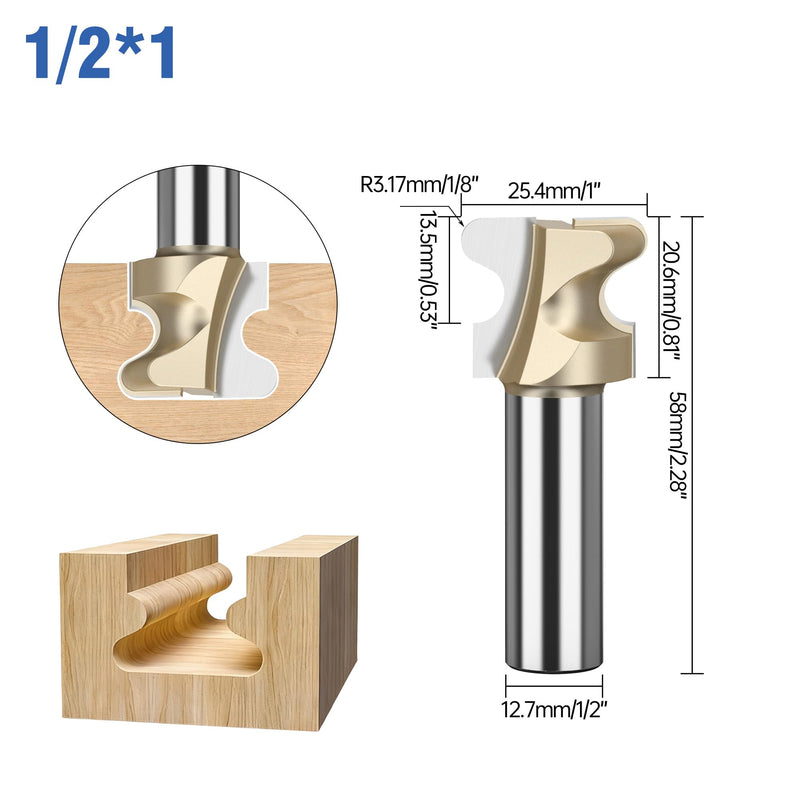 HUHAO Finger Pull Router Bits Set 1/2 Inch Shank,1" Cutting Dia,Drawer Pull Bit for Wood Finger Grip & Wooden Handle Molding,Carbide Tipped 1/2*1