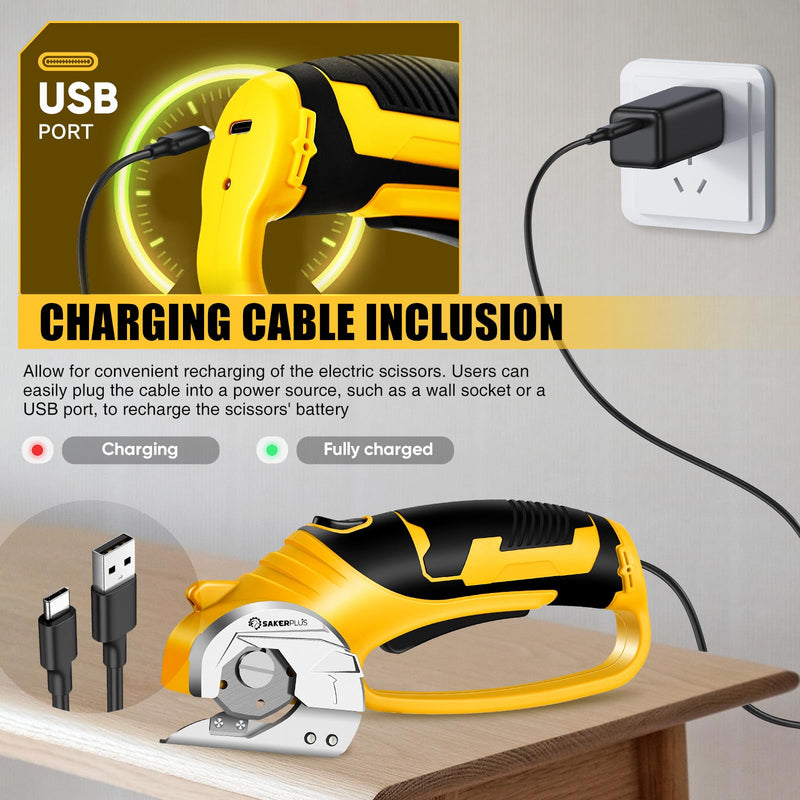 Cordless Electric Scissors,4V Rechargeable Cardboard Box Cutter Heavy Duty Fabric Scissor with Safety Lock & LED Light,Power Rotary Cutter for Leather Carpet Plastic Cutting,Sewing,Crafting Rotary Cutter with Carrying Case