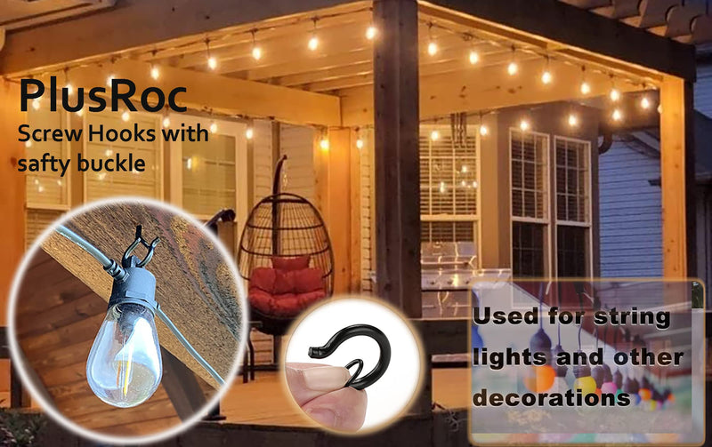 PlusRoc 20 Pack Screw Hooks for Outdoor String Lights, Heavy Duty 2.2 Inch Black Eye Hook Cup Hook Q-Hanger for Hanging, Wall Wood Ceiling Deck Mount