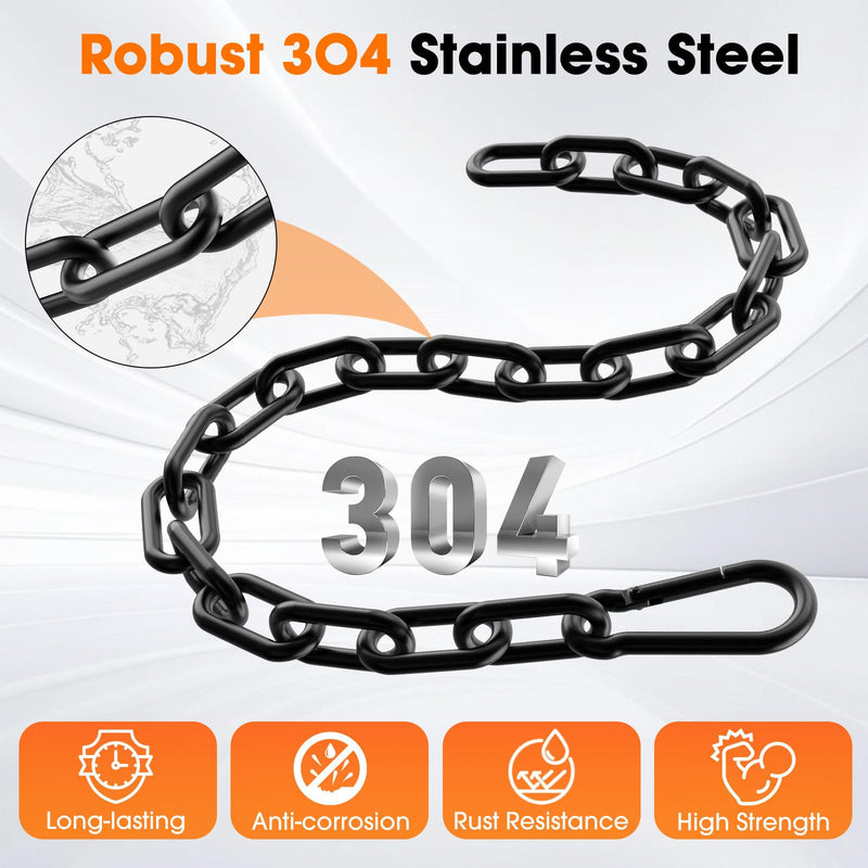 Gate Chain Lock, 23.6 Inch 304 Stainless Steel Chain Fence Gate Latch with Carabiner, Outdoor Hardware Lock Chain for Yards, Pet Cages, Horse Goat Dog Stall Barn and Fence Gates (Black Dia 5mm-2Pcs) Black Dia 5mm-2Pcs