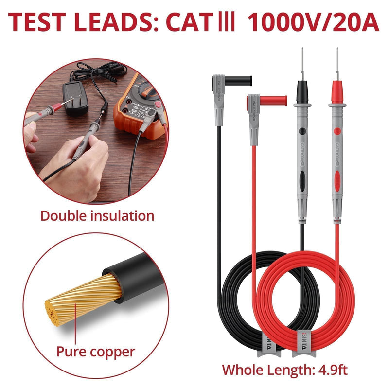 BINTA 25-Piece Silicone Multimeter Leads Kit CAT Ⅲ 1000V 20A with Replaceable Test Probes 4PCS Large/Medium Alligator Clips Tweezer, Professional Leads Kit for Industrial Car Home Electrical Testing 25PCS