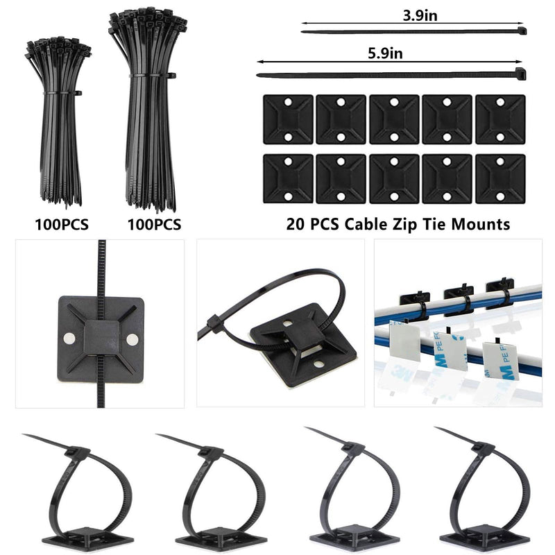 ELII 327 PCS Cable Management Kit 4 Cable Cable Sleeves,65 Cable Clips with 13Cord Holders,25 Roll Cable Organizer Straps,200 Fastening Cable Ties,20 Cable Zip Tie Mounts for Computer (Black) Black