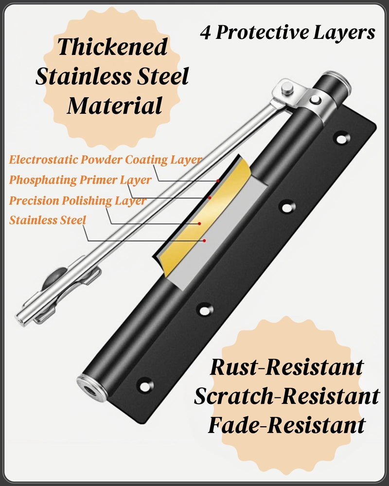 Automatic Door Closer for Home Easy to Install | Safety Spring Door Closers | Auto Soft Close to Convert Hinged Doors to Auto Self Closing | Adjustable Catch Speed | with Arm, Screw, Wrench 1 Pack Black