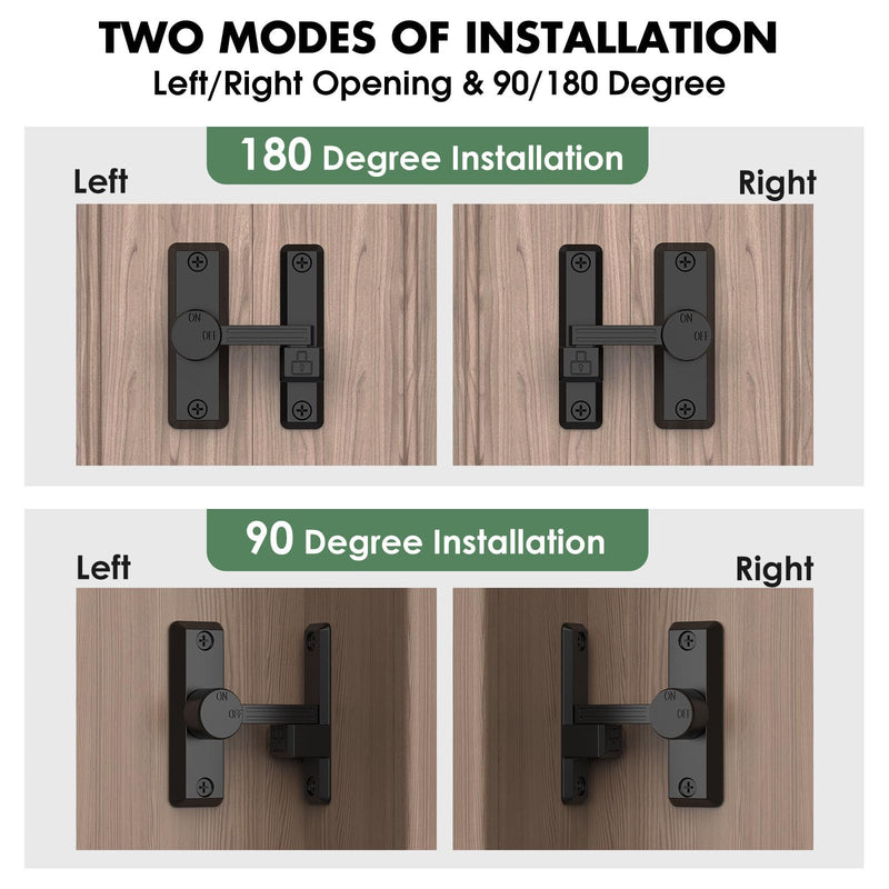 Barn Door Lock Latch, 90/180 Degree Flip Sliding Door Latch for Garage, Bedroom, Cabinet, Sturdy Zinc Alloy Security 90 Degree Lock (Black-2 Pcs) Black-2 pcs