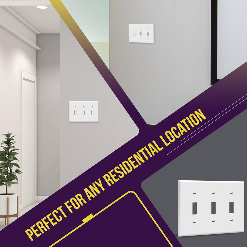 ENERLITES Triple Light Switch Wall Plate, Gloss Finish, Standard Size 3-Gang 4.50" x 6.38", Unbreakable Polycarbonate Thermoplastic, 8813-W, White With Screw - NewNest Australia