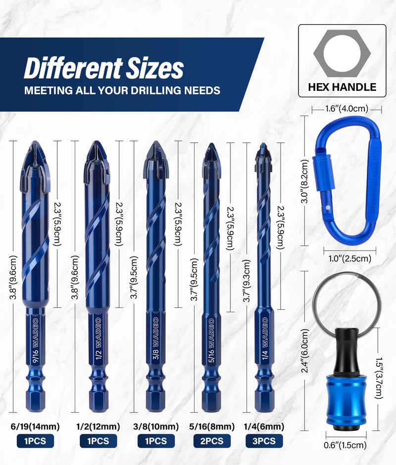 17Pcs Serrated Masonry Drill Bit Set with Bit Holder, 1/4 to 9/16 Inch Four Blade Serrated Eccentric Drill Bits Kit, Carbide Four-Edge Drill Bits for Tile Glass Brick Plastic Wood