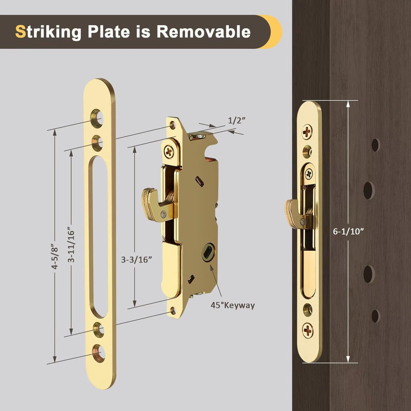 Knobonly Keyed Patio Sliding Door Handle Set, Replacement Slider Handle Set for Glass Door, Fit Standard 1’’ to 2’’ Thick Doors, 3-15/16’’ Hole Spacing, Reversible Design, with Mortise Lock White