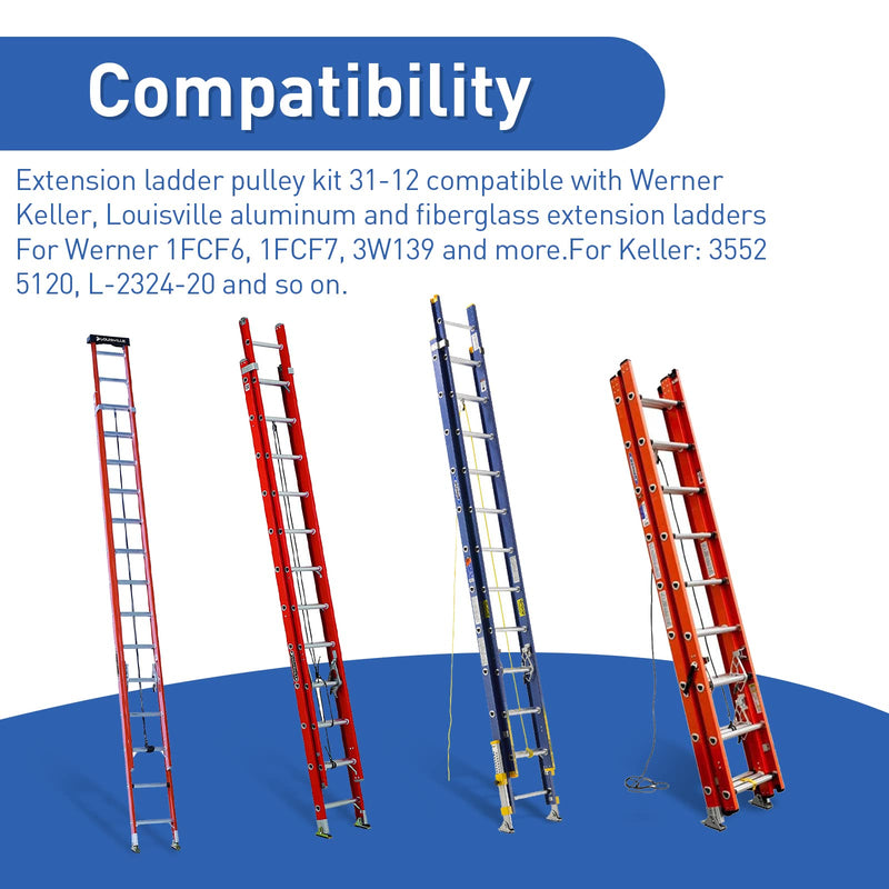 31-12 Extension Ladder Pulley Kit Compatible with Werner Extension Ladder Replacement Pulley Assembly,Ladder Pulley Fit for Werner Keller Aluminum & Fiberglass Extension Ladder,Extension Ladder Parts