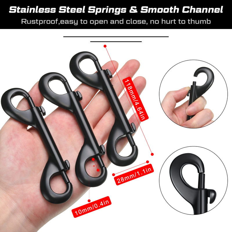 Double Ended Snap Hooks Bolt Snaps Heavy Zinc Alloy Multipurpose Double Sided Clips Chain Metal Clip Key Holder Black Snap Hooks for Water Bucket Dog Leash Feed Buckets (8 Pieces, 4.7 Inches) 8