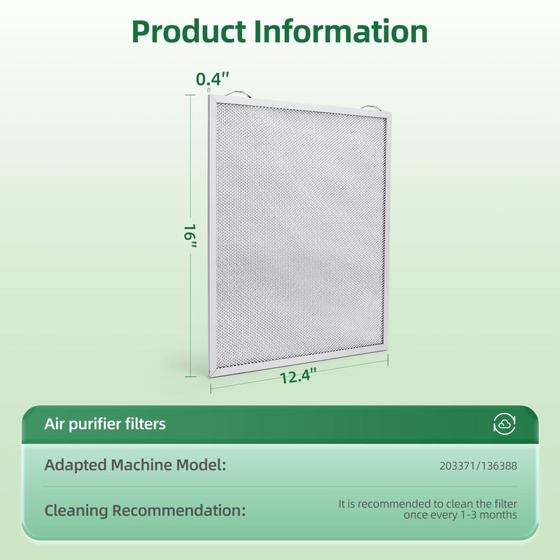 203371 Pre-Filters Compatible with Honeywell 203371 136388,F50A,F50E HVAC Furnace Aluminum 12-3/8" x 15-3/4" x 3/8" 2-Pack