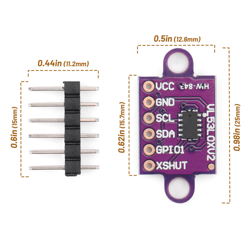 5Pcs VL53L0X Time-of-Flight (ToF) 940nm Laser Ranging Sensor Breakout GY-VL53L0XV2 Distance Measurement Module IIC for Arduino VL53L0X-5PCS