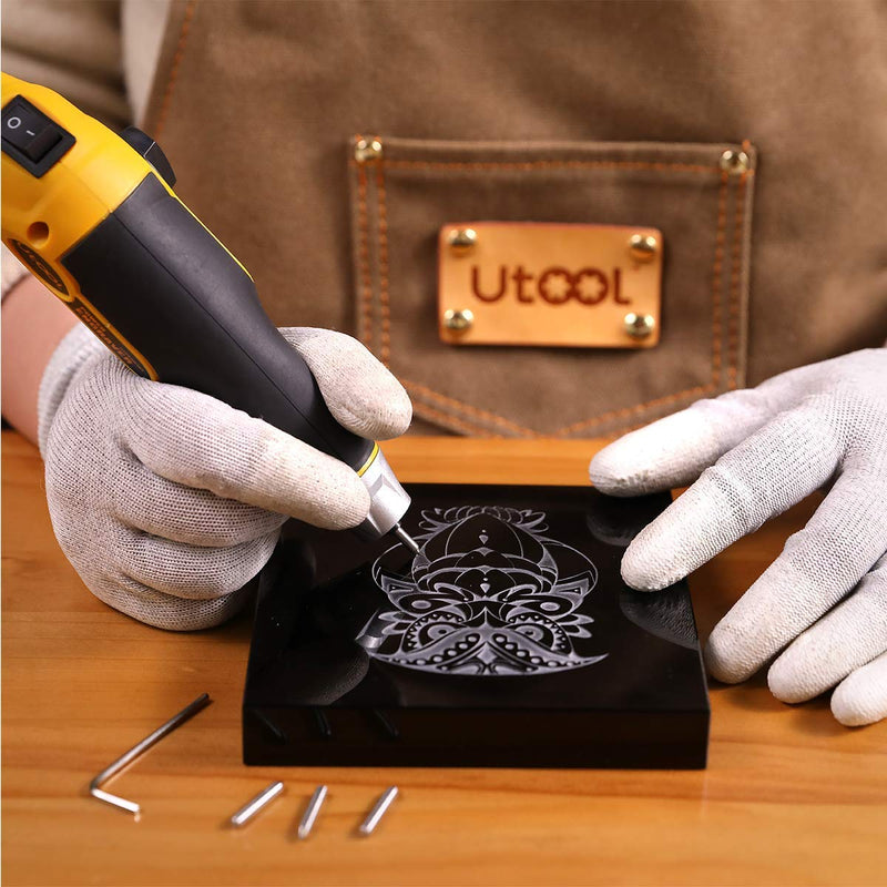 UTOOL Engraver Pen with Letter/Number Stencil, 24W Handheld Etching Tool for Wood Metal Glass Engraving with 4 Replaceable Tungsten Carbide Steel Bits 1 Pen + 4 Bits + 1 Stencils