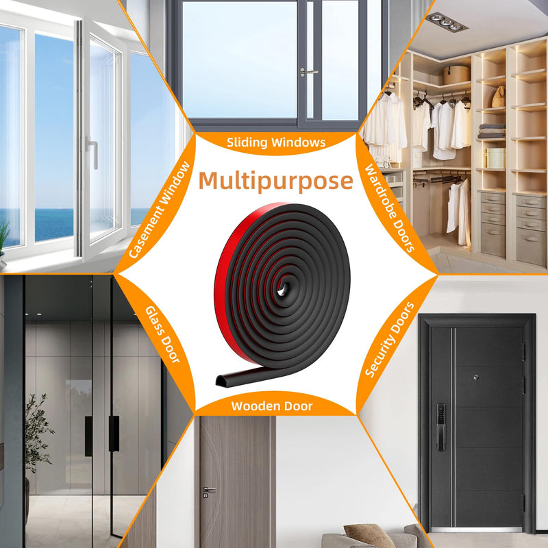 23FT Weather Stripping Door Seal, Self Adhesive Door Weather Stripping, Silicone Door Seal Strip for Door Frame, D-Shaped Door Insulation Strip, for Door & Window (Black, 3/8"(W)×1/4"（T) ×23ft(L) Black 3/8"(W)×1/4"（T) ×23ft(L)