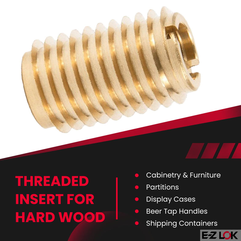 E-Z LOK 400-475 Threaded Insert for Hard Wood, Brass Thread Inserts, 1/4-20 Internal Threads, 0.75" Length, Pack of 10