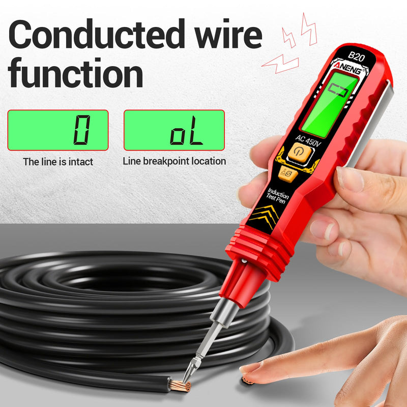 ANENG Voltage Tester with Double Head Screwdriver Tester Tool,Non Contact Voltage Detector,Electrical Tester,Dual-Range AC 11V/30V-1000V,LCD Display,Buzzer Alarm,Live/Null Wire,Wire Breakpoint Finder Red