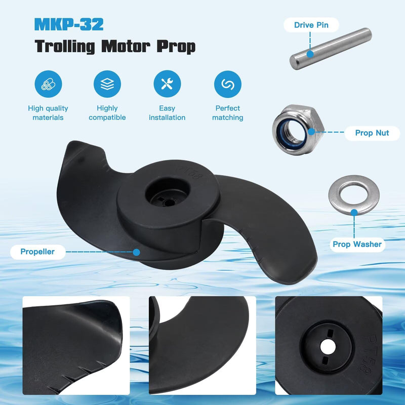 New MKP-32 Trolling Motor Prop Fit for Minn Kota Endura 46, 50, 55; Endura C2 50, 55; Endura Max 50, 55, Fits 3-5/8" Motor Diameter, Replaces ‎2091160 1378131 1865017
