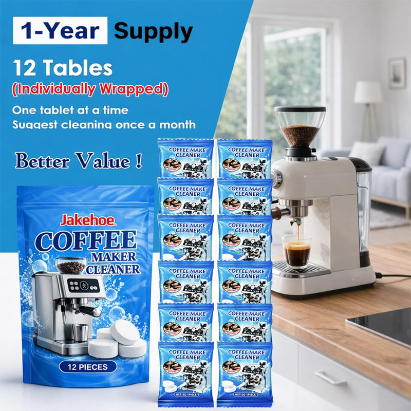 Coffee Machine Cleaner Descaler Tablets (12 Count) for Nespresso, Keurig, Ninja, De’Longhi, Breville – Remove Limescale & Hard Water Buildup, Coffee Maker Descaler Tabs for Espresso & Drip Machines