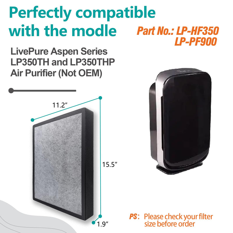 2-pack LP350 Replacement HEPA Filter（2 True HEPA & 8 Pre-Filters Set）Compatible with livepure LP350TH/LP350THP Air Purifiers, fits LP-HF350/LP-PF900
