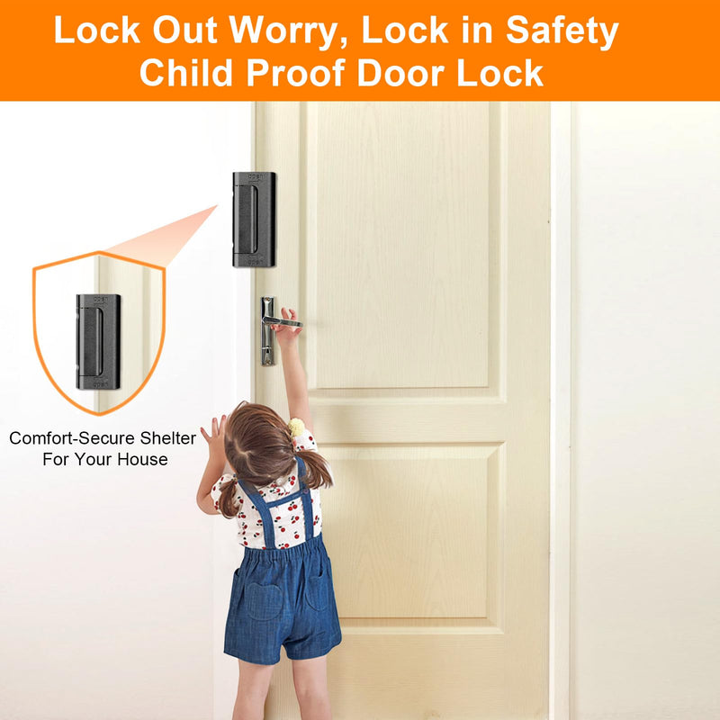 Home Security Door Reinforcement Lock, Upgraded Front Door Locks for Kids Safety Withstand 800 lbs, Child Proof Door Lock, Extra Door Lock from Inside Prevent Unauthorized Entry (2 Pack, Black) 2