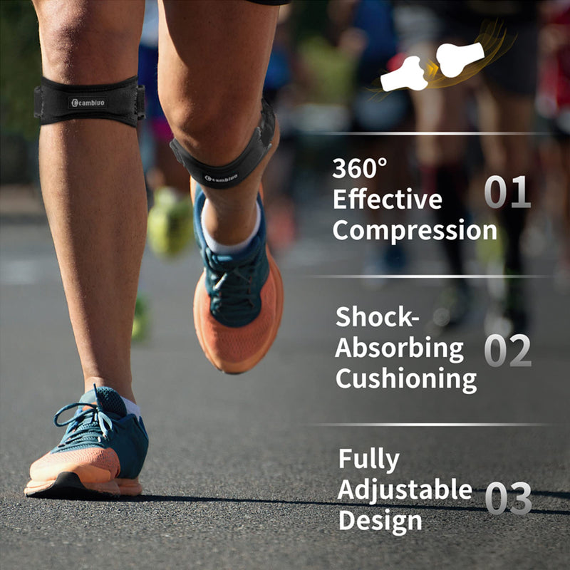 CAMBIVO 2 Pack Knee Braces for Knee Pain, Patella Knee Support Strap, for Tendonitis, Basketball, Running, Hiking, Volleyball, Tennis, Squats (Black) Black
