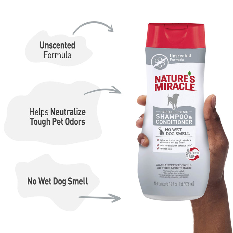 Nature’s Miracle Hypoallergenic Shampoo & Conditioner for Dogs, 16 Oz, Unscented - PawsPlanet Australia