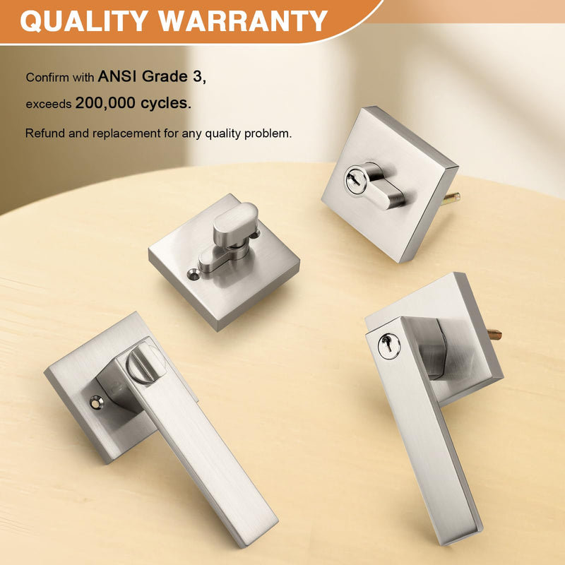 Probrico Square Entrance Lever with Single Cylinder Deadbolt Set Keyed Alike Combo Pack(for Office and Front Door), Heavy Duty Satin Nickel Entry Door Lockset for Right and Left Side, 1 Pack Brushed Nickel