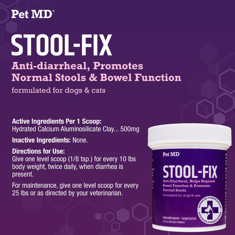 Pet MD Stool-Fix - Powdered Clay Anti Diarrhea for Dogs & Cats - Anti Diarrheal Treatment for Upset Stomach Relief, Promotes Normal Stool - 100g - NewNest Australia
