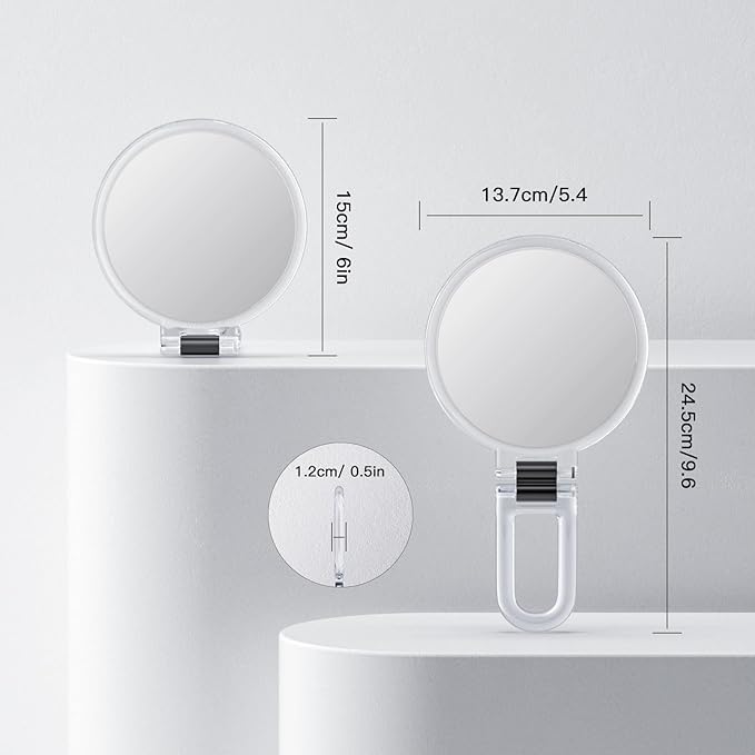 Beautifive Hand Mirror Magnifier 10x Folding Makeup Mirror with Double-Sided Handle Compact Mirror 10x and 1x Tabletop Mirror Lightweight Compact Easy to Carry Round 15CM Clear - NewNest Australia