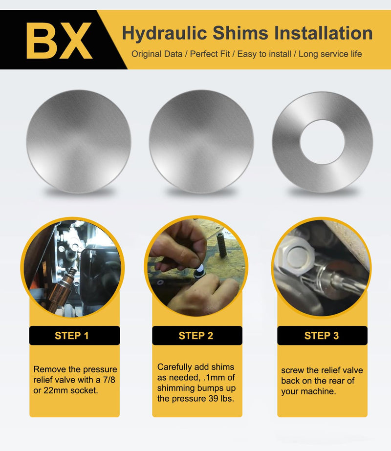 Yoursme Pressure Boost kit for Kubota B (2016 and Older BX) Pressure Gauge and Hydraulic Shims Kit Hydraulic Pressure Adjustment Kit