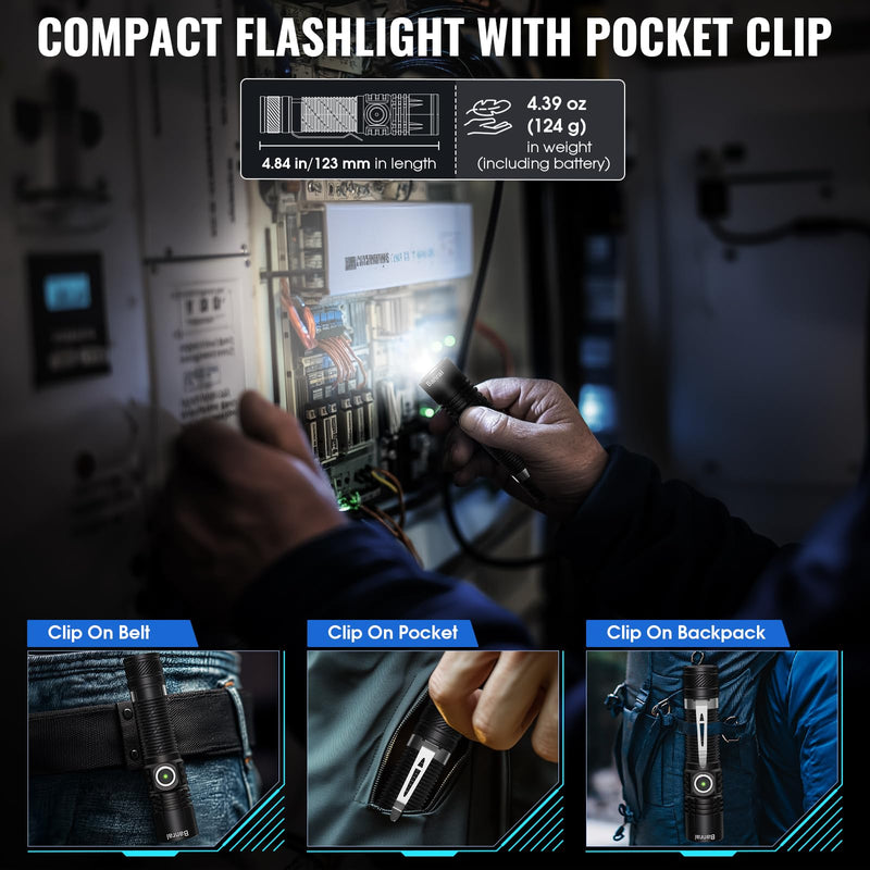 Banral Rechargeable Tactical Flashlights, High Lumens Small Mini USB-C LED Flashlight, Compact EDC Flash Light, 4 Modes&Memory Function, Waterproof Pocket Lights for Home,Camping,Emergency,Car,Hiking Black 2