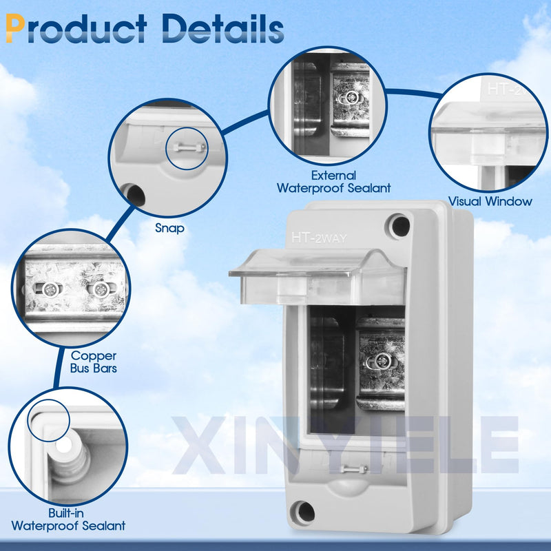 Waterproof Distribution Protection Box, ABS Plastic Breaker Electrical Box and Transparent Cover IP65, for Indoor Outdoor Wall Circuit Breaker (HT-2WAY) HT-2WAY(2.4x3.7x4.9 IN)