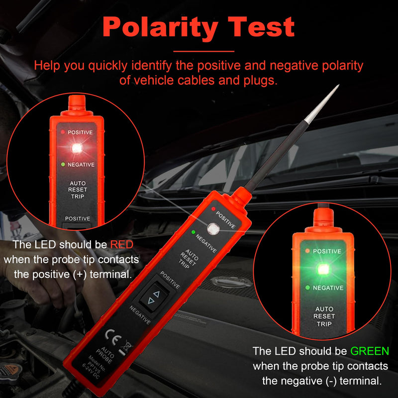 Power Circuit Probe Tester 6V-24V DC Test Light Car Fuse Tester Tool 12V Short Circuit Finder 12V Auto Electrical Tester Kit Component Tester Polarity Identify with Overload Protection,Long Test Lead Red
