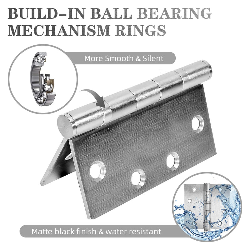 6Pcs Stainless Steel Silver Door Hinges, 4 x 4 Inch Door Hinge with Ball Bearing, Heavy Duty Door Hardware, Door Hinges with Square Corners 6 Pack
