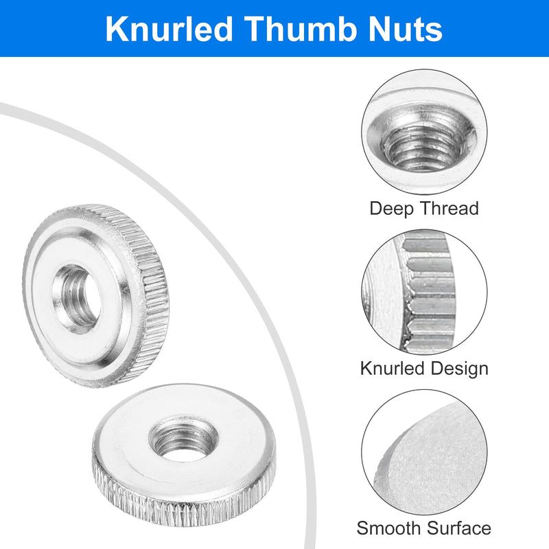 uxcell 20Pcs M8 Knurled Thumb Nuts, Carbon Steel Round Knurled Flat Head Through Hole Handle Nut, Lock Adjusting Nuts, Thin Type, Nickel Plated, Silver 20