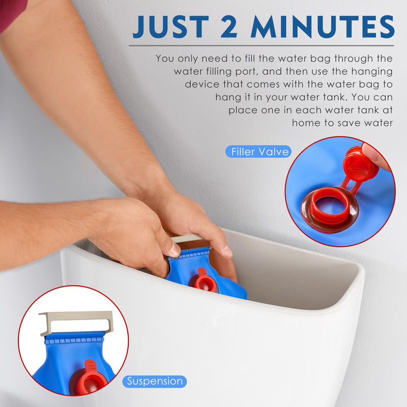 Honeydak 6 Pack Toilet Tank Insert, Water-saving Device, 2.3l Blue Toilet Water Saving Storage Flush Replacement, Brick and Bottle Alternative,for Less Efficient Older Toilets Bathroom Save with Water