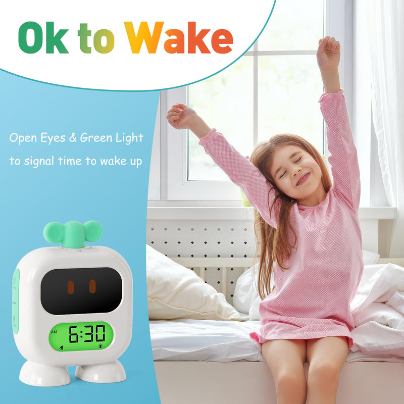 Kids Alarm Clock Ok to Wake with Green Light Red Light, Nap Timer, Robot Toddler Sleep Training Clock for Children (Blue) Blue