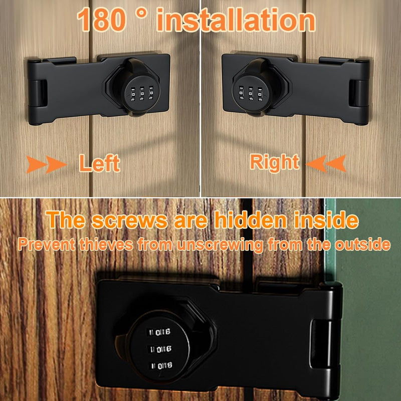 Closet Locks for Double Doors - Keyless Cabinet Lock with Code - 3-Digit Combination Password Pantry Locks Latch Sliding Closet Door Lock for Shed Folding Double Cupboard Door Black 2 Pack